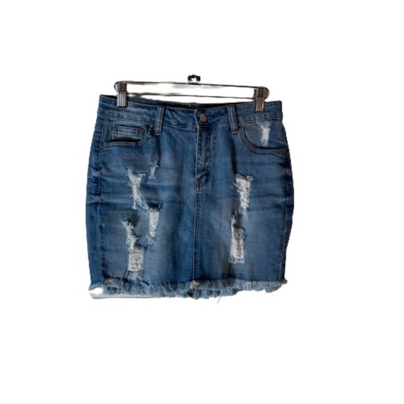 Wax Jean Dresses & Skirts - Wax Jean Distressed Denim Mini Skirt Ripped Medium